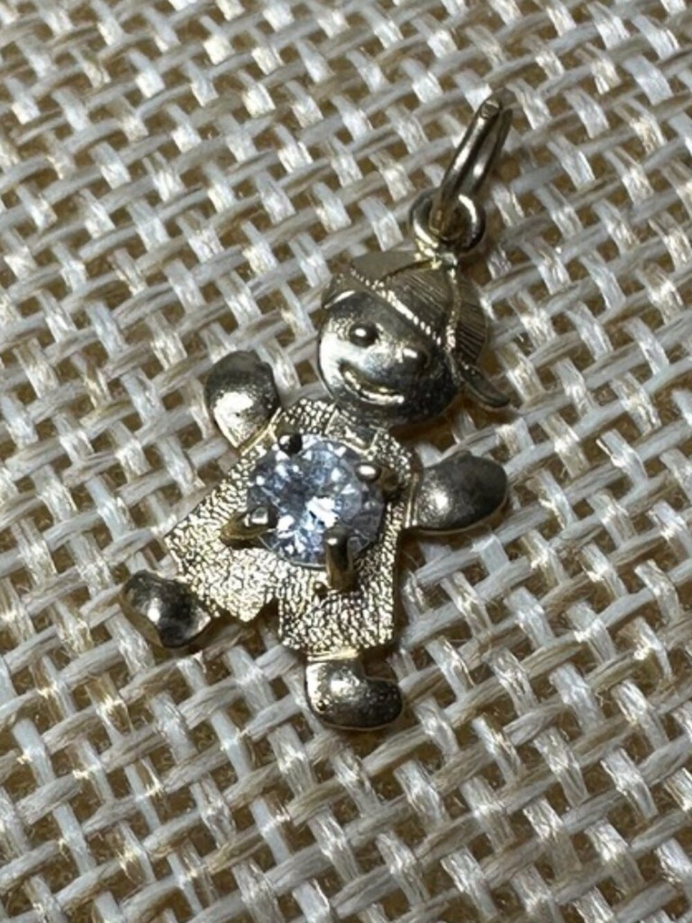 10k yellow gold little boy with ball cap and clear stone tummy charm April